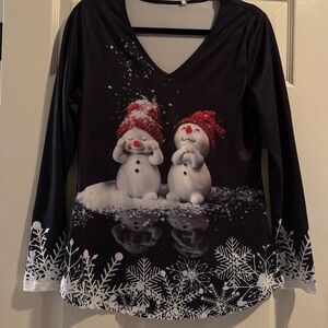 Black Snowman Long Sleeve Top
